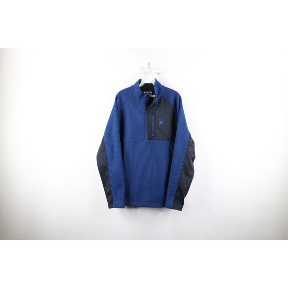Spyder Mens XL Color Block Heavyweight Bandit Half Zip Pullover Sweater Blue - Picture 1 of 11